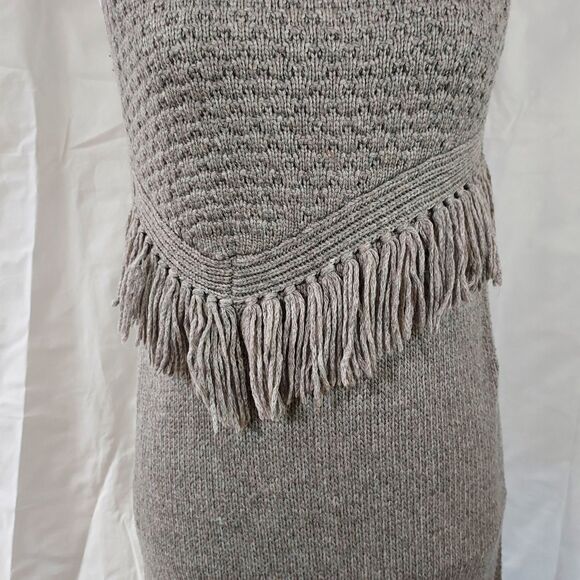 Anthro Nomad Morgan Carper Gray Fringe Sleeveless Side Slit Tunic Sweater Dress - Picture 5 of 14